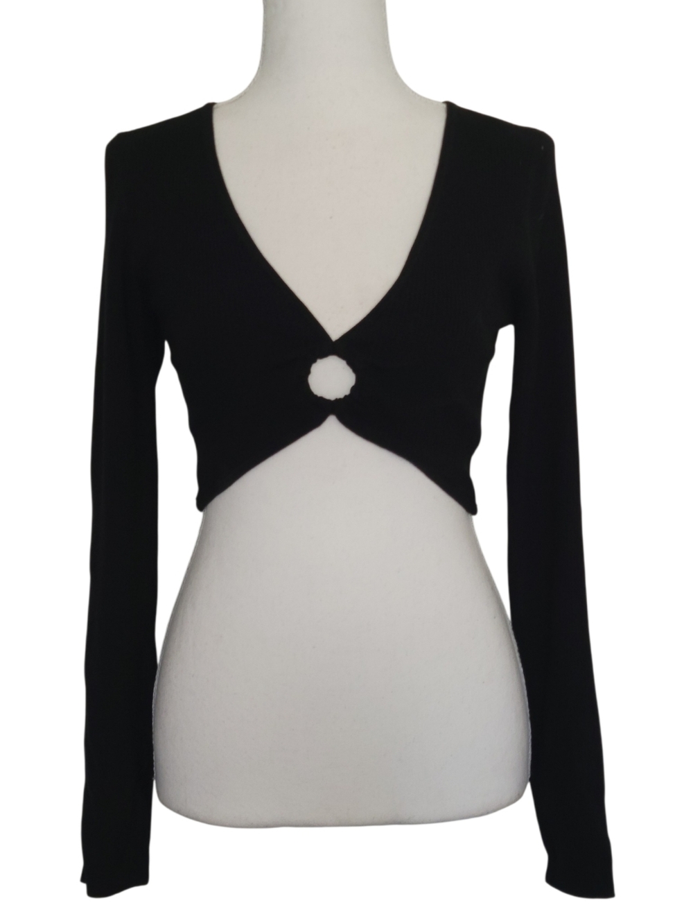NWT Garage Cropped Long Sleeve Top Black Ribbed O Ring Cut Out Long Sleeve Y2k M